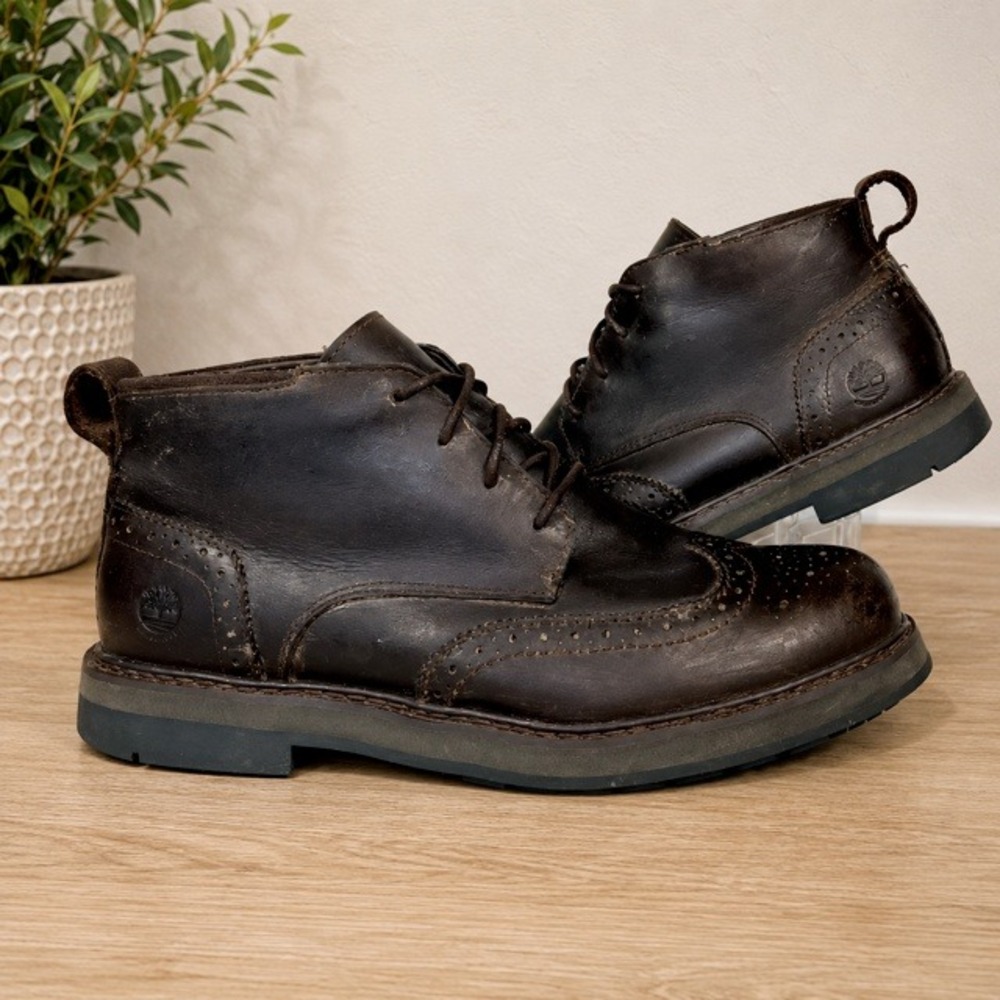 Timberland Wingtip Chukka Boots Mens 8.5 Dark Brown Leather Brogue